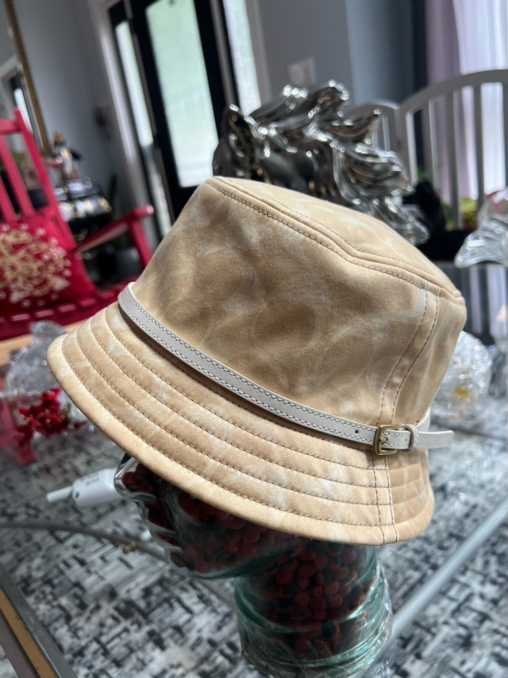 Coach Beige Suede Bucket Hat with White Trim - Accessories